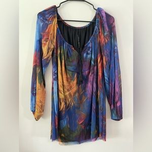 ✨Elana Kattan sheer colorful blouse / top. Size Large